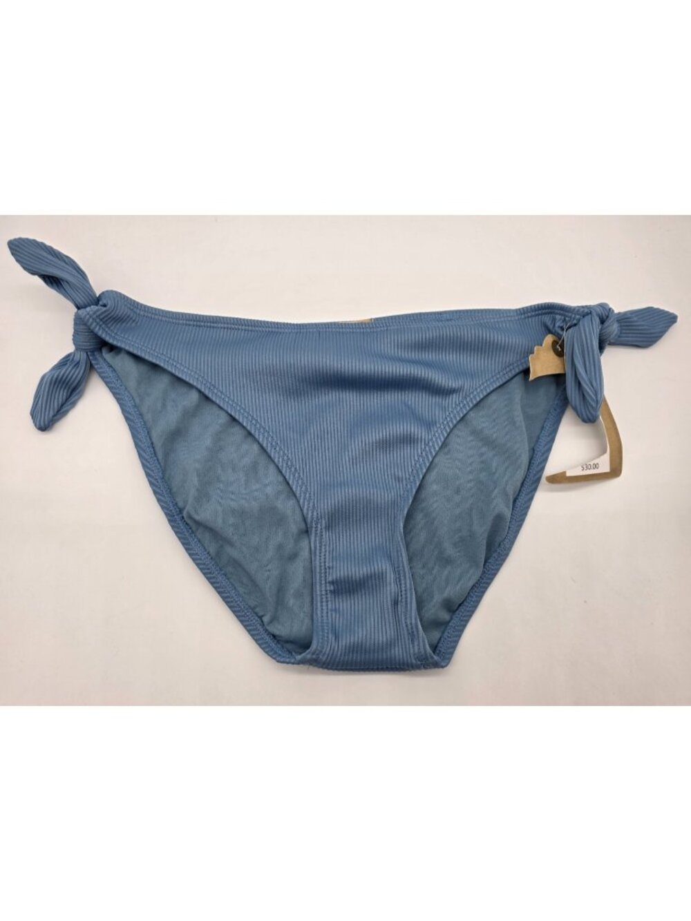 True Craft Womens Bikini Bottom Size XL Blue Ribbed Swimsuit Swim Hip Knots